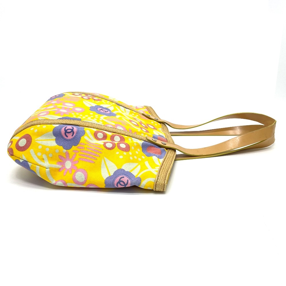 華やか ブランド トートバッグ デイリー 黄 オシャレ シャネル Chanel シャネル あす楽対応 送料無料 イエロー トートバッグ 中古 Chanel シャネル Ccココマーク フラワーモチーフ 花柄 肩掛け トートバッグ レザー キャンバス レディース イエロー 中古