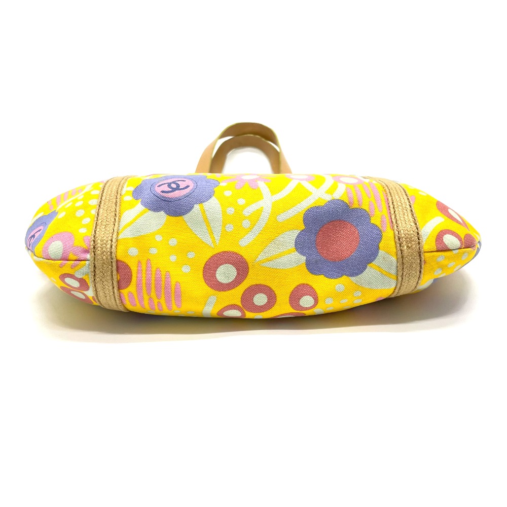 華やか ブランド トートバッグ デイリー 黄 オシャレ シャネル Chanel シャネル あす楽対応 送料無料 イエロー トートバッグ 中古 Chanel シャネル Ccココマーク フラワーモチーフ 花柄 肩掛け トートバッグ レザー キャンバス レディース イエロー 中古