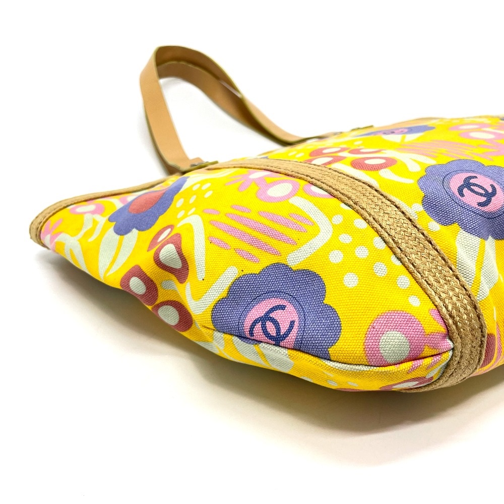 華やか ブランド トートバッグ デイリー 黄 オシャレ シャネル Chanel シャネル あす楽対応 送料無料 イエロー トートバッグ 中古 Chanel シャネル Ccココマーク フラワーモチーフ 花柄 肩掛け トートバッグ レザー キャンバス レディース イエロー 中古