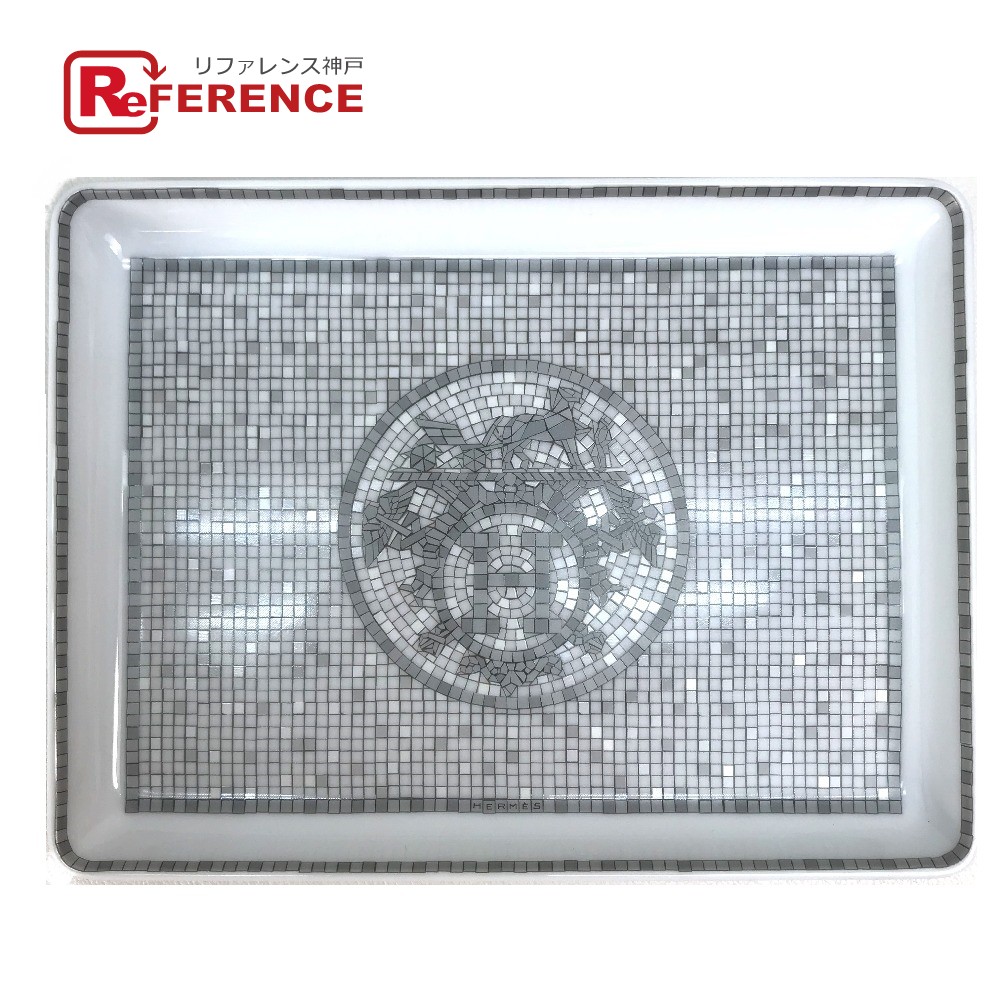Hermes エルメス プラチナコレクション モザイク ヴァンキャトル アジアティック お皿 陶磁器 ユニセックス グレー ホワイト 未使用 中古 Sobolewscy Pl