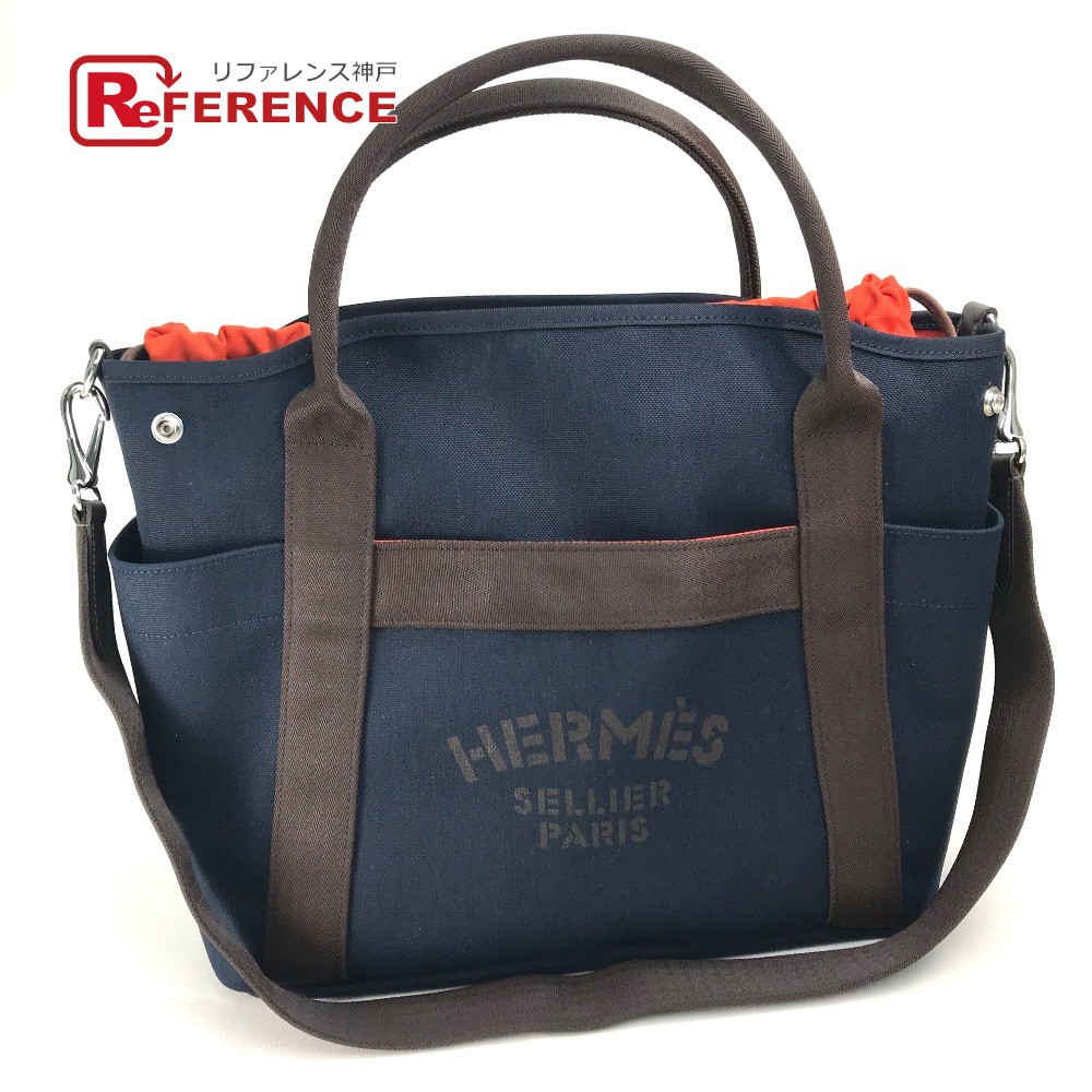 鞄 トートバッグ 紺 未使用 グルーム 橙 エルメス かばん 未使用品 バッグ Hermes トートバッグ あす楽対応 送料無料 Hermes エルメス バッグインバッグ サックドパンサージュ グルーム 2way トートバッグ キャンバス レザー ユニセックス ネイビー ブラウン