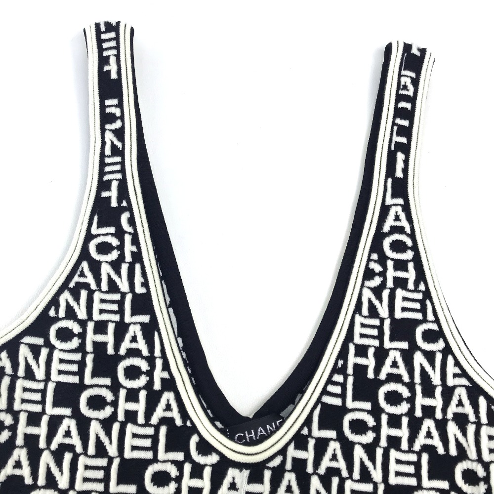 Chanel シャネル P ロゴ サロペット オールインワン ノースリーブ オーバーオール ウール ポリアミド レディース ブラック ホワイト 中古 Mozago Com