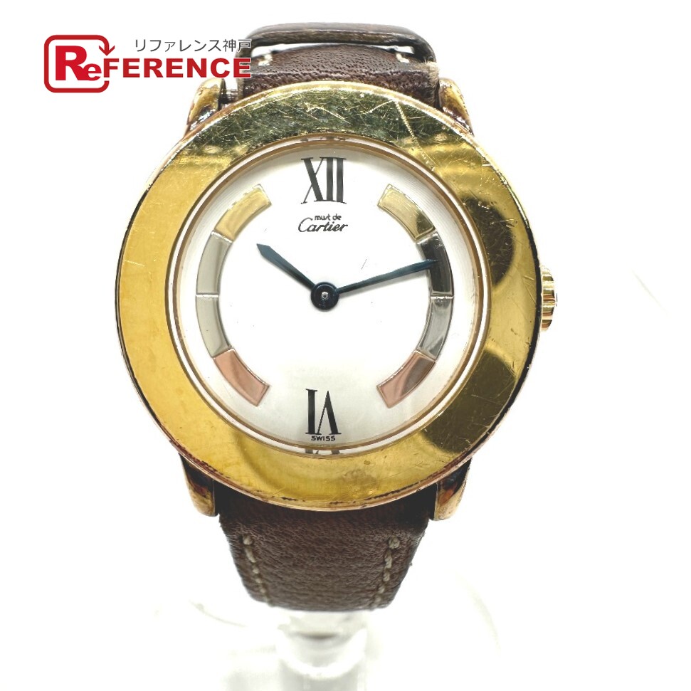 CARTIER カルティエ 1801 ヴィンテージ マストロンド ヴェルメイユ 腕時計 SV925 /レザーベルト レディース ゴールド 【中古】｜ブランドショップ　リファレンス