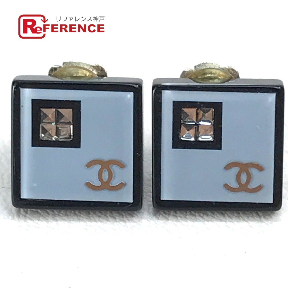 CHANEL シャネル CC ココマーク スクエアココ ラインストーン イヤリング プラスチック レディース ライトブルー 【中古】