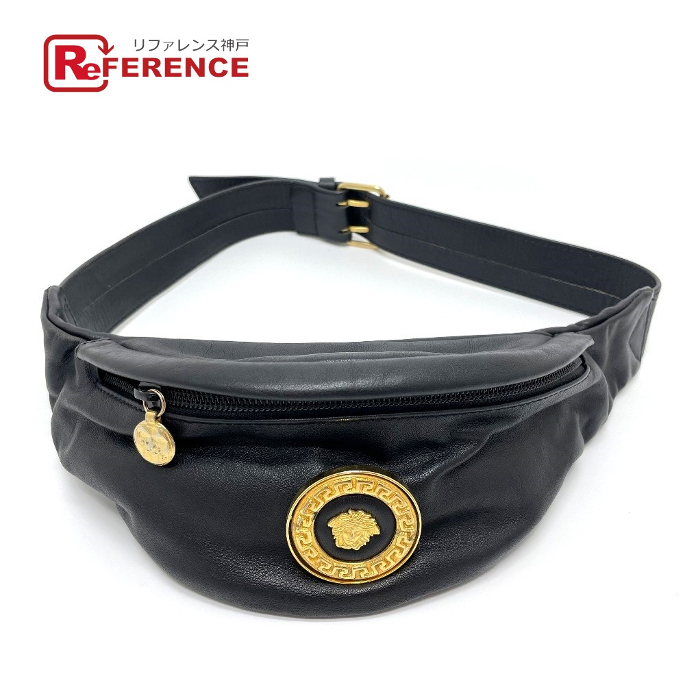 Versace ヴェルサーチ メデューサ ヴィンテージ 尻カバン ウエストバッグ レザー ユニファッキン ブラック 中古 M Haitiopen Com