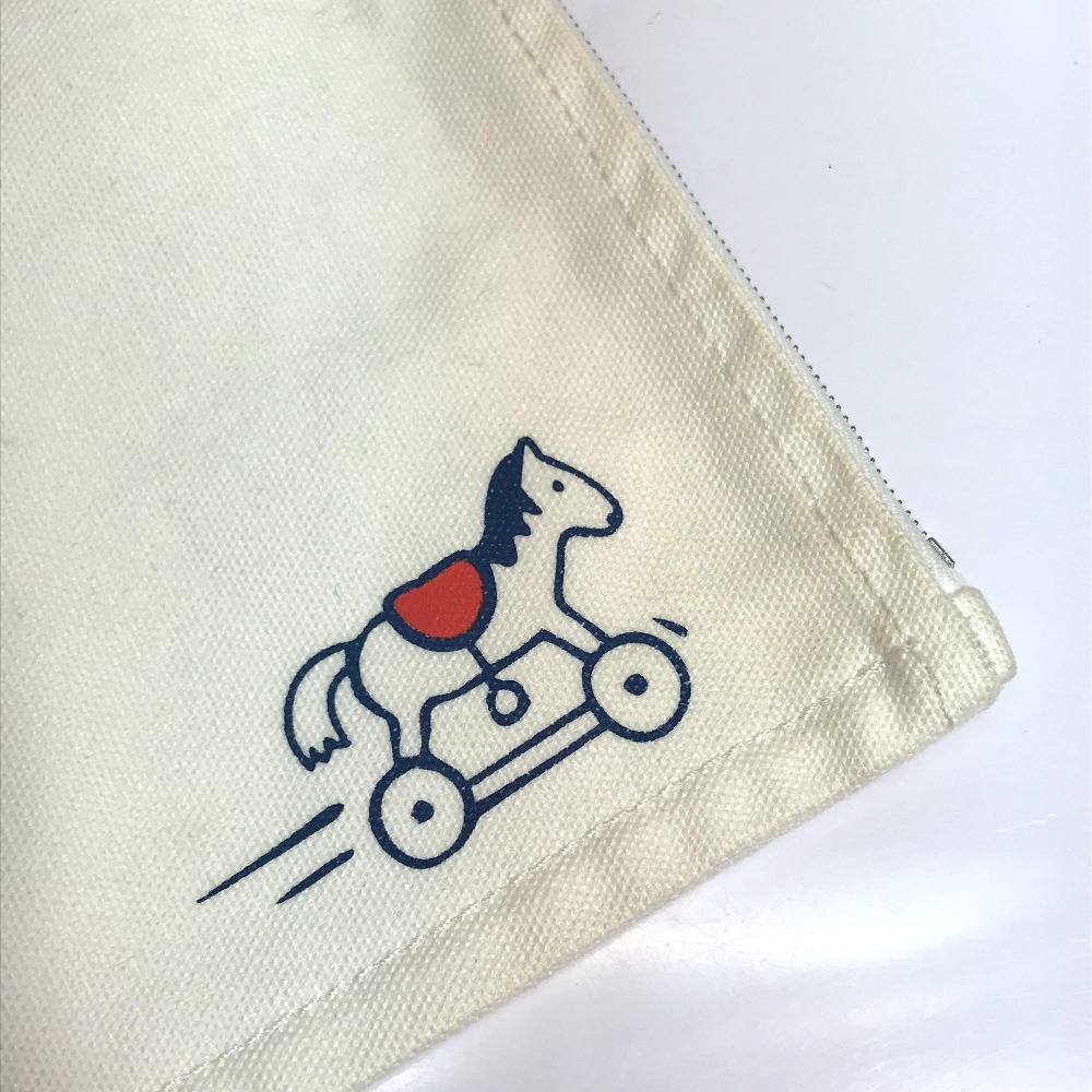 HERMES エルメス 馬 ユニセックス ポーチ コットン フラットポーチ 