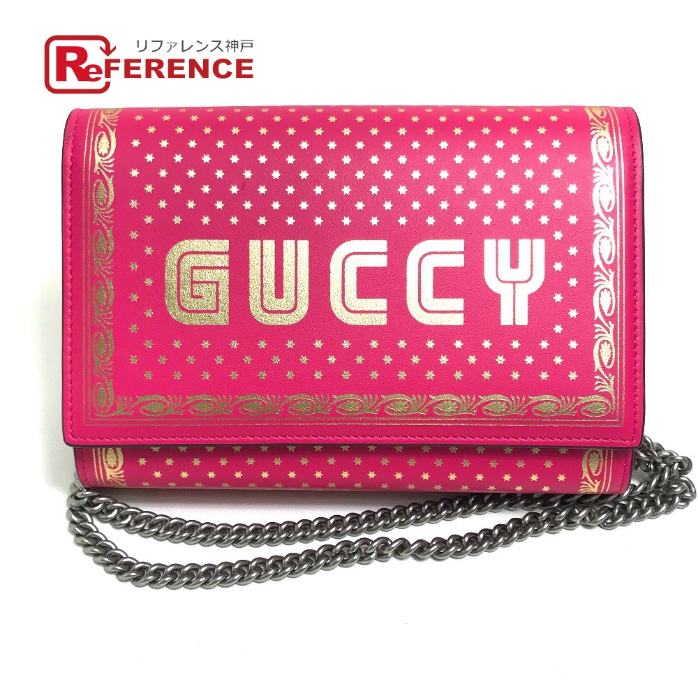 SS24 グッチ ピンクのレザーチェーンウォレット 楽天市場】【GUCCI】グッチ リストウォレット チェーン