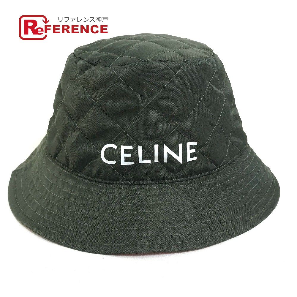 CELINE セリーヌ 2AUB8930C キルティング ロゴ 帽子 バケット ハット ナイロン レディース カーキ&times;オレンジ 【中古】｜ブランドショップ　リファレンス