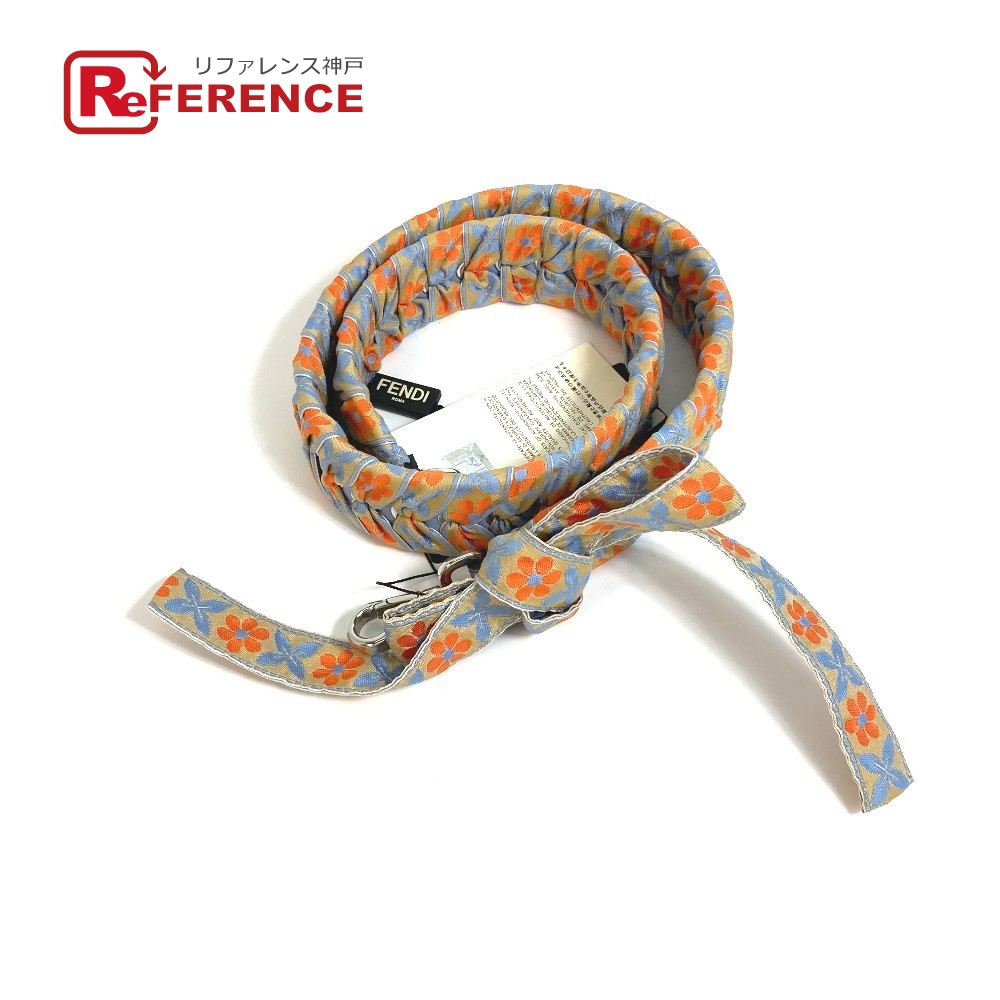 FENDI フェンディ 8AV077 フラワー リボン 花柄 フラワー ストラップユー ショルダーストラップ レザー /キャンバス レディース ブルー&times;オレンジ 未使用 【中古】｜ブランドショップ　リファレンス