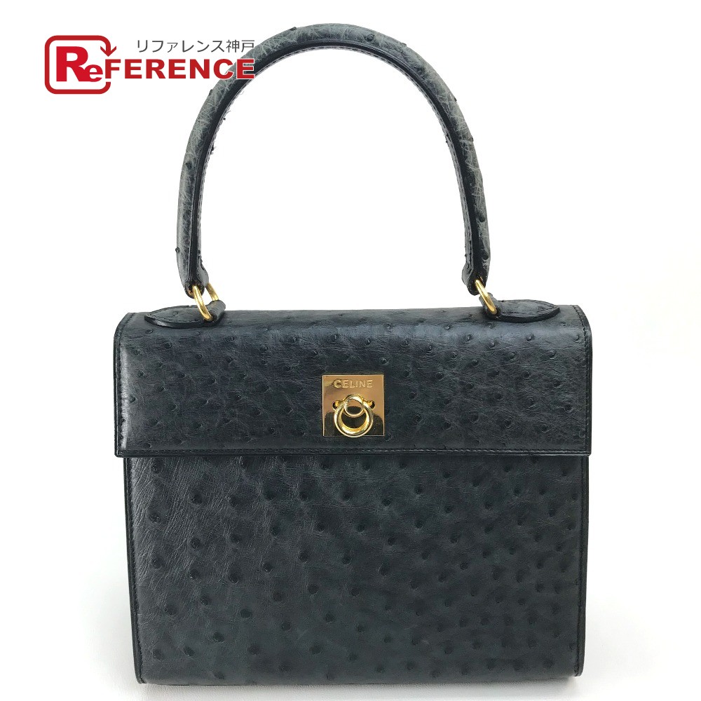 CELINE セリーヌ オーストリッチ カバン トートバッグ ハンドバッグ オーストリッチ レディース ブラック/レッド/ゴールド金具 【中古】