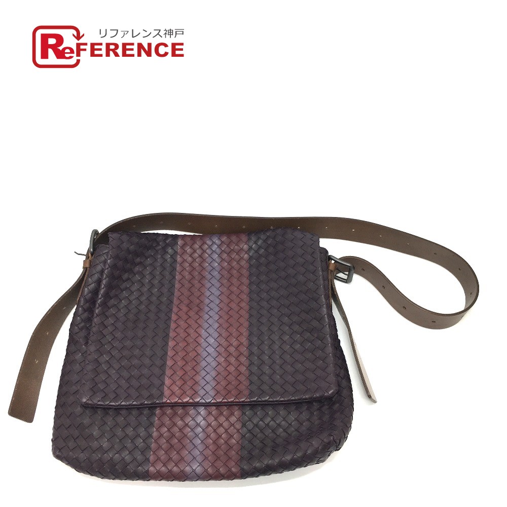 BOTTEGA VENETA ボッテガヴェネタ 161314 イントレチャート メッセンジャー カバン 肩掛け/斜め掛け ショルダーバッグ レザー メンズ ブラウン 【中古】｜ブランドショップ　リファレンス 56,100円