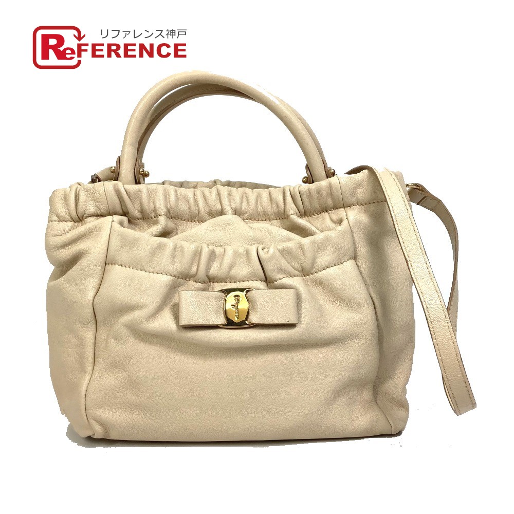 Salvatore Ferragamo サルヴァトーレフェラガモ ヴァラ ジョーゼット カバン 2WAY ショルダーバッグ ハンドバッグ レザー レディース ライトベージュ 【中古】|ブランドショップ リファレンス