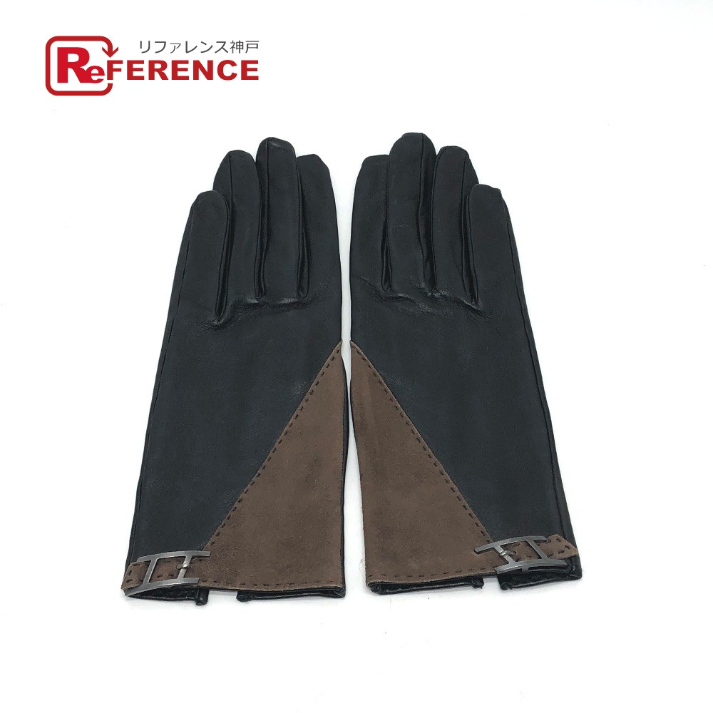 極美品 エルメス ゴルフグローブ 左手 レザー ブラウン ブラック HERMES エルメス グローブ レザー スタッズ メドール ブラウン 7サイズ