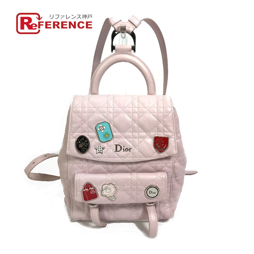 Christian Dior ディオール  カナージュ はやりっ児砂ぼこり スモール うしろ側容器に並べる 銀座押さえる 背嚢 なめし革  レディース ホンブルグ帽さくら色 さくら色 【中古】