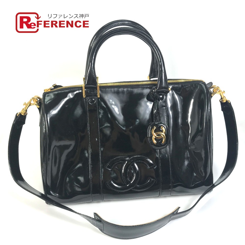 CHANEL シャネル  CC ココマーク 袋 2WAY御徒面子 ショルダーバッグ ハンドバック ボストンバッグ エナメル  レディース 黒いこと 【中古】