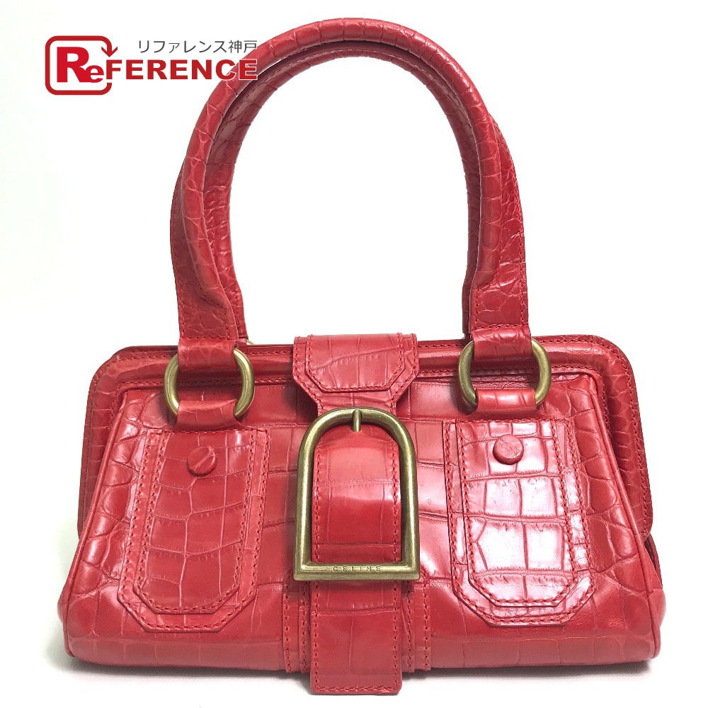 CELINE セリーヌ ベルト 型押し カバン ハンドバッグ レザー レディース レッド 【中古】｜ブランドショップ　リファレンス
