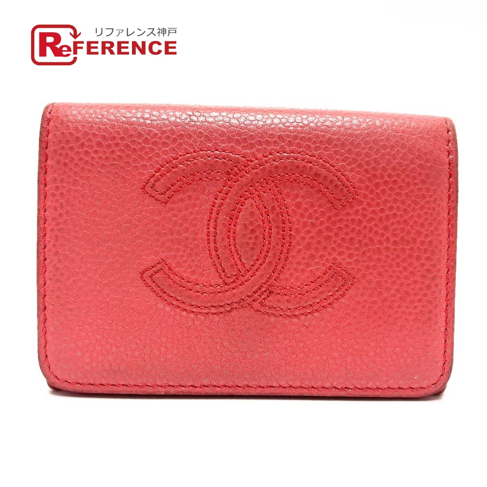 CHANEL シャネル  A70796 CC ココマーク W引っ掛かり スモール 下げ翼 ウォレット パウダーコンパクト 3つ折り紙入れ キャビア人はだ  レディース 年魚さくら色 【中古】