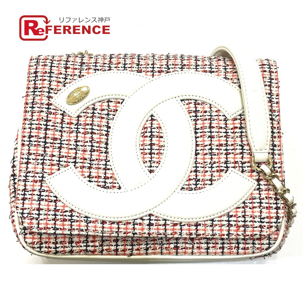CHANEL シャネル  CC ココマーク 下げ翼 ポシェット  嚢 チェーン店 ショルダーバッグ なめし革 /ツィード レディース 白いこと×赤いこと 【中古】