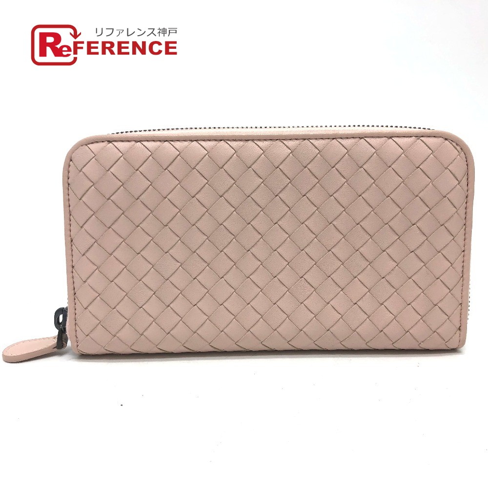 BOTTEGA VENETA ボッテガヴェネタ 114076 イントレチャート ラウンドファスナー 長財布 レザー レディース ピンク 【中古】|ブランドショップ リファレンス