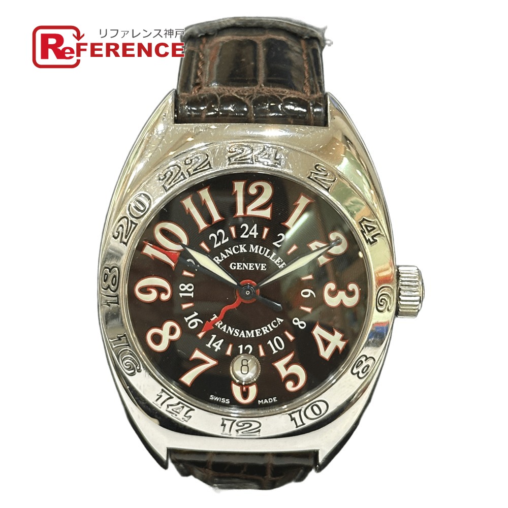 FRANCK MULLER 真っ正直レギオモンタヌス  2000WW GMT デイト トランス状態亜米利加 世界広広とした 自動小銃一巻き ウオッチ SS /なめし革胴締め メンズ しろがね色×黒いこと胴締め 【中古】