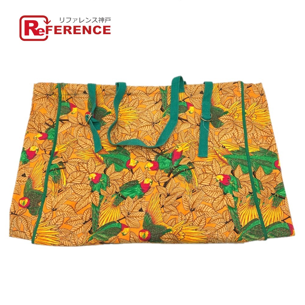 HERMES エルメス インコ 鳥柄 カバン トートバッグ キャンバス レディース オレンジ 【中古】