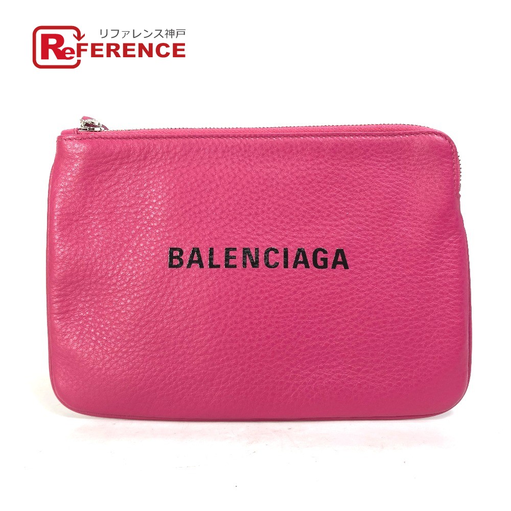 BALENCIAGA バレンシアガ  492465 ロゴタイプ エブリデイ 合切袋Ｍ  嚢 クラッチペダル御徒面子 なめし革  レディース サクラ色 【中古】
