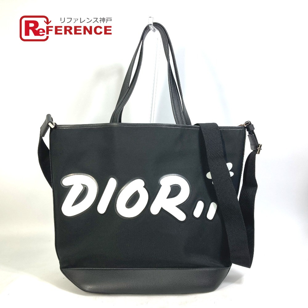 DIOR HOMME ディオール・オム  KAWS 共同研究 日本押さえる 曲がった掛け BEE 蜂 ロゴタイプ 2WAY 袋 ショルダーバッグ トートバッグ ナイロン/なめし革  メンズ 黒いこと 【中古】