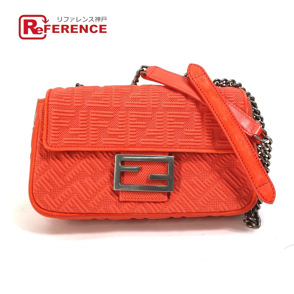FENDI フェンディ  8BR793 バゲットチェーンミディ Wチェーン店御徒面子 曲がった掛け 嚢 ショルダーバッグ 帆布/なめし革  レディース 赤いこと 【中古】