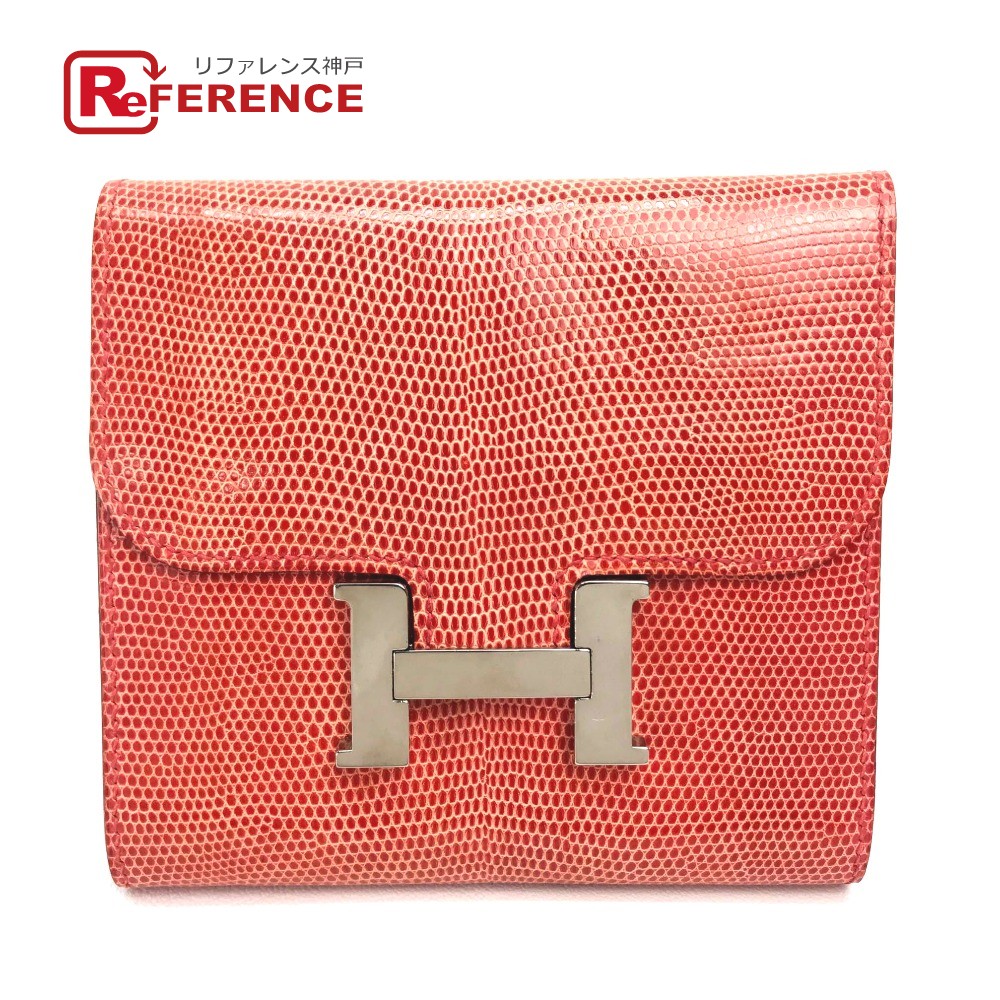 HERMES エルメス コンスタンス コンパクトウォレット 2つ折り財布 リザード レディース ブーゲンビリア シルバー金具 【中古】｜ブランドショップ　リファレンス