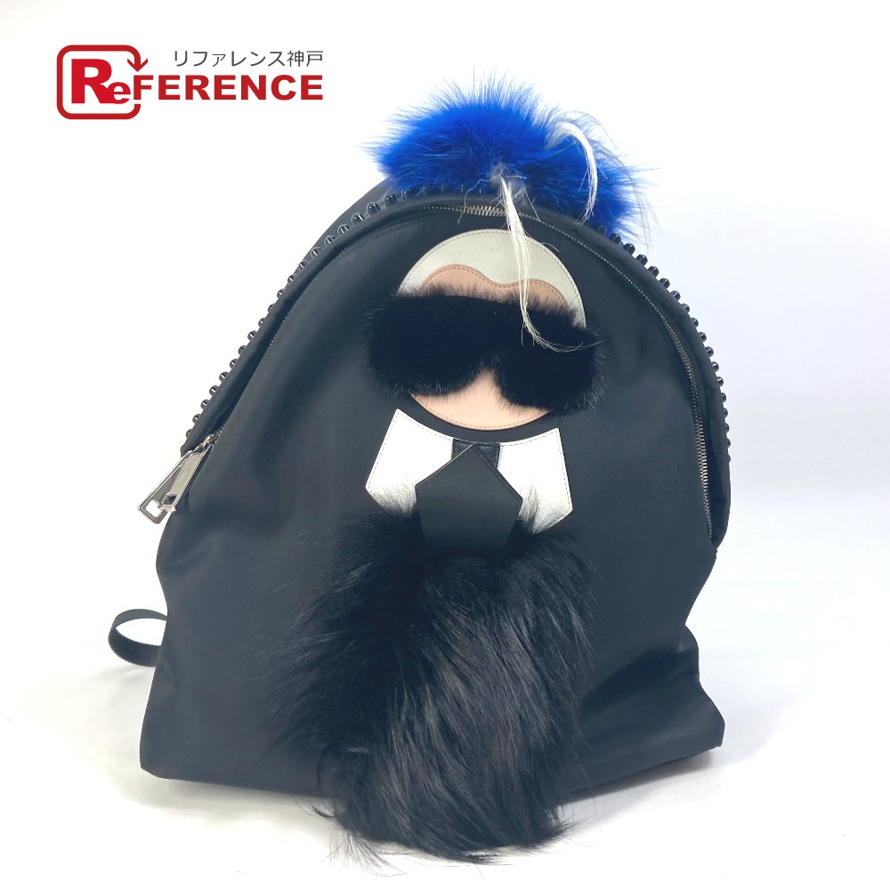 FENDI フェンディ  7VZ016 うしろ側容器に並べる 鞄 カールラガーフェルド 毛皮 スタッズ 背嚢 ナイロン  レディース 黒いこと 【中古】