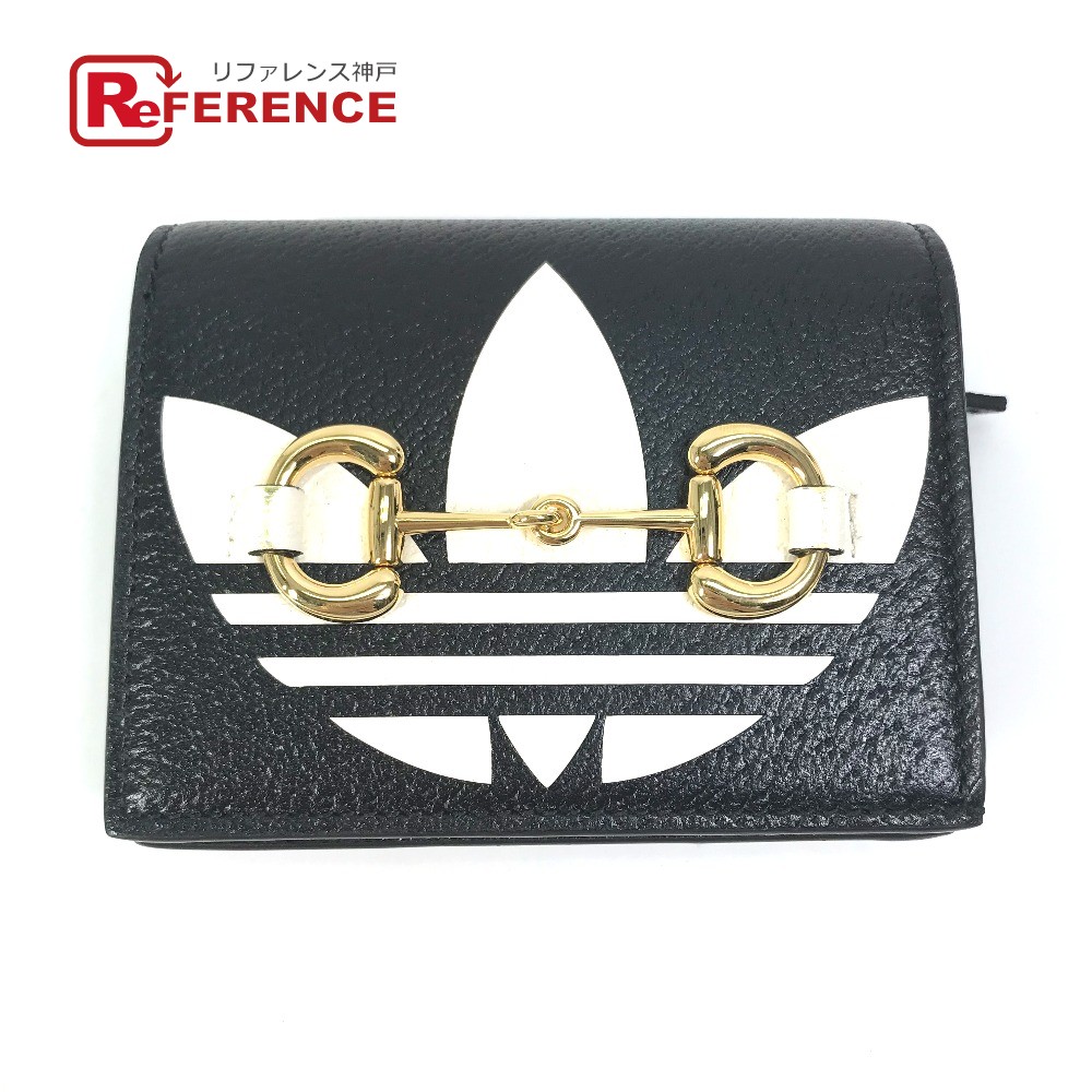 GUCCI グッチ 702248 ロゴ アディダス adidas コラボ ショルダーウォレット ポシェット 斜め掛け 2つ折り財布 レザー レディース ブラック 【中古】