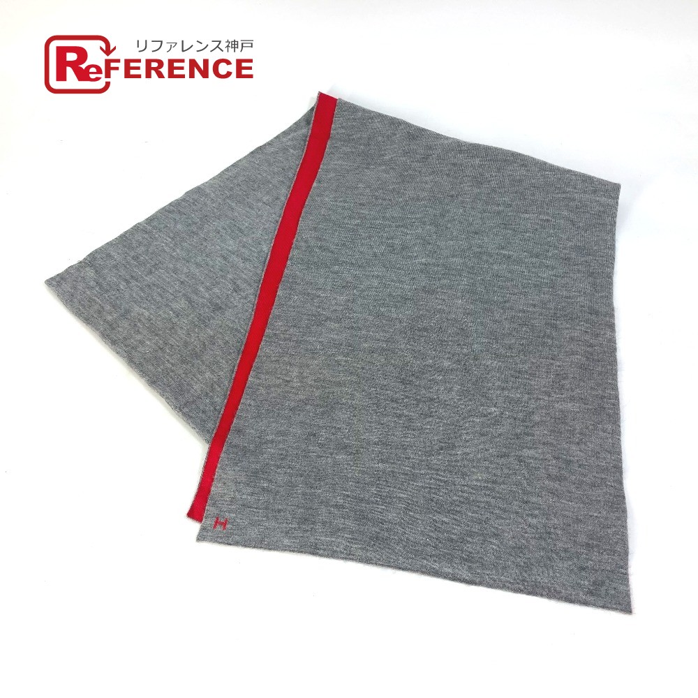 HERMES エルメス Hロゴ アレルトゥール バイカラー マフラー カシミヤ /シルク レディース グレー 【中古】