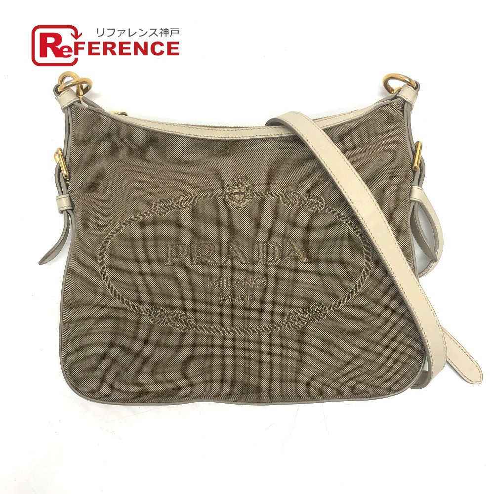 PRADA プラダ BT0706 ロゴ ジャガード カバン ショルダーバッグ キャンバス/レザー レディース ベージュ 【中古】｜ブランドショップ　リファレンス 32,890円