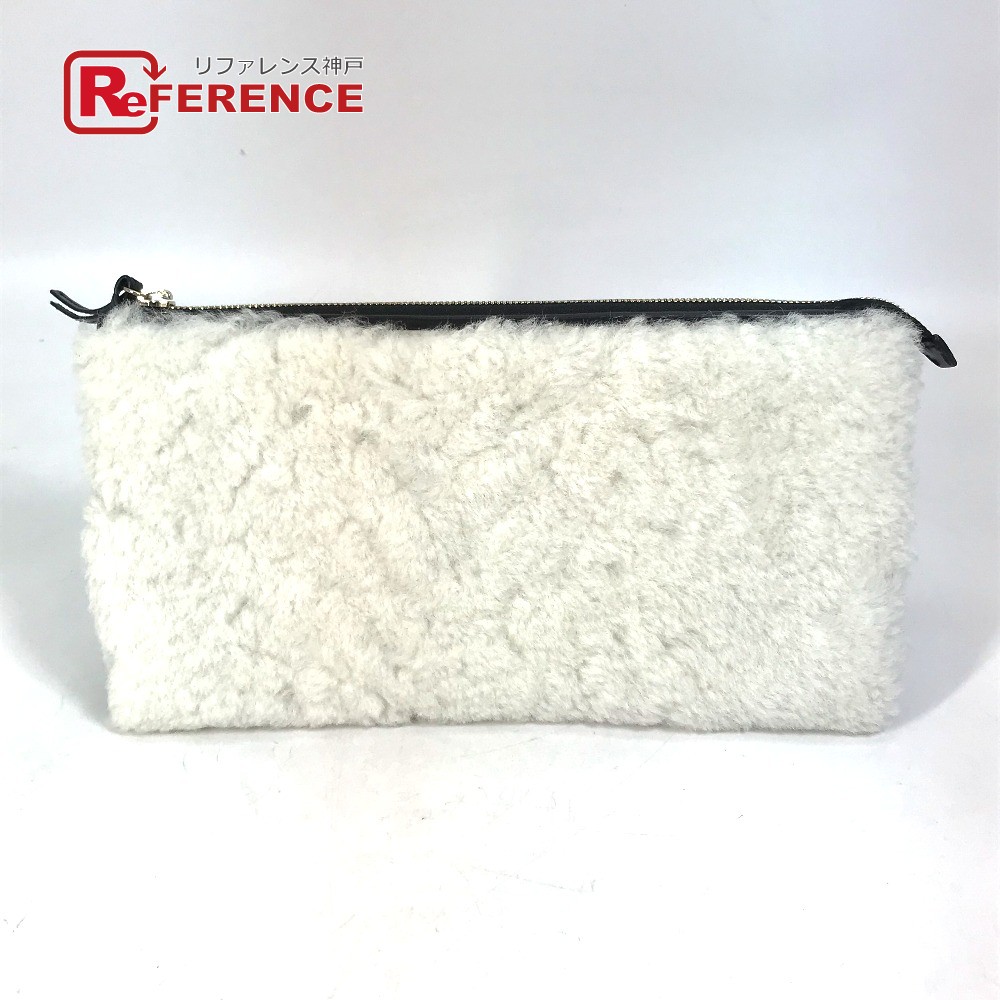 BALENCIAGA バレンシアガ  347238 ロゴタイプ 嚢 二つ目御徒面子 クラッチペダル御徒面子 なめし革 /羊肉 レディース 黒いこと/白いこと 【中古】