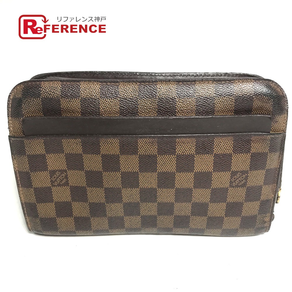 LOUIS VUITTON ルイヴィトン  N51993 ダミエ サンルイ 同盟罷業一回り付 二つ目御徒面子 嚢 合切袋 クラッチペダル御徒面子 ダミエキャンバス  メンズ エベヌ 赤銅色 【中古】