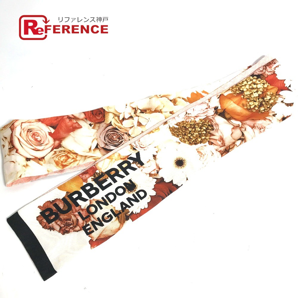 BURBERRY バーバリー 8021938 Floral Print Silk Skinny Scarf バンドースカーフ スカーフ シルク レディース ピンク 新品同様 【中古】
