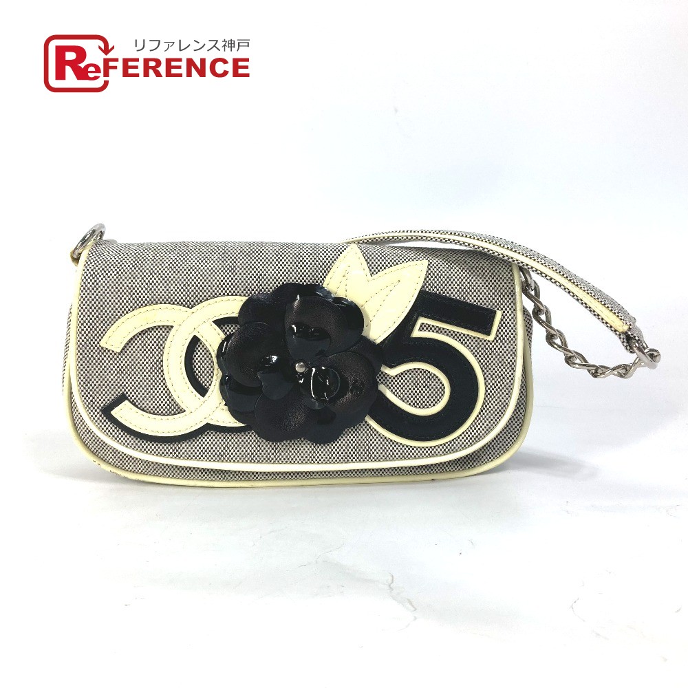 CHANEL シャネル No.5 CC カメリア ココマーク チェーン カバン 肩掛け ショルダーバッグ キャンバス レディース グレー系 【中古】