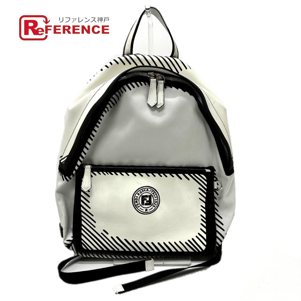 FENDI フェンディ  7VZ042 ジョシュア・ヴィーダス  黄金州天の原 うしろ側容器に並べる 袋  背嚢 帆布/なめし革  メンズ 白いこと 【中古】