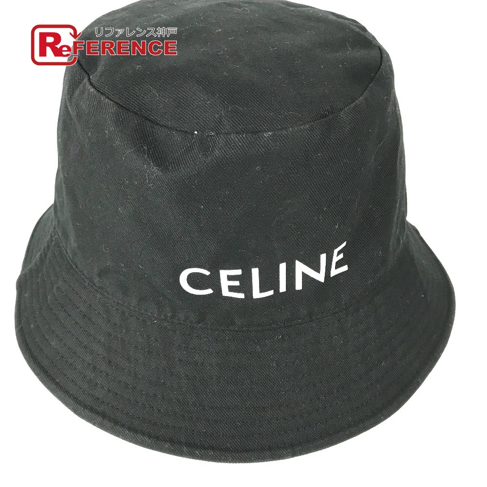 CELINE セリーヌ AU5B968P ハット帽 帽子 バケットハット ボブハット ロゴ ハット コットン メンズ ブラック 【中古】