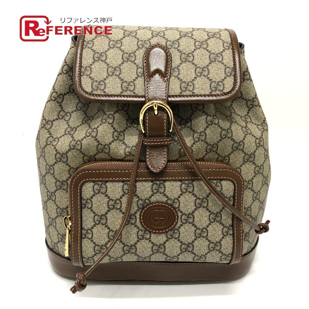 GUCCI グッチ  674147 インターロッキングG うしろ側容器に並べる 袋 背嚢 GGスプリームキャンバス  レディース 赤銅色 【中古】