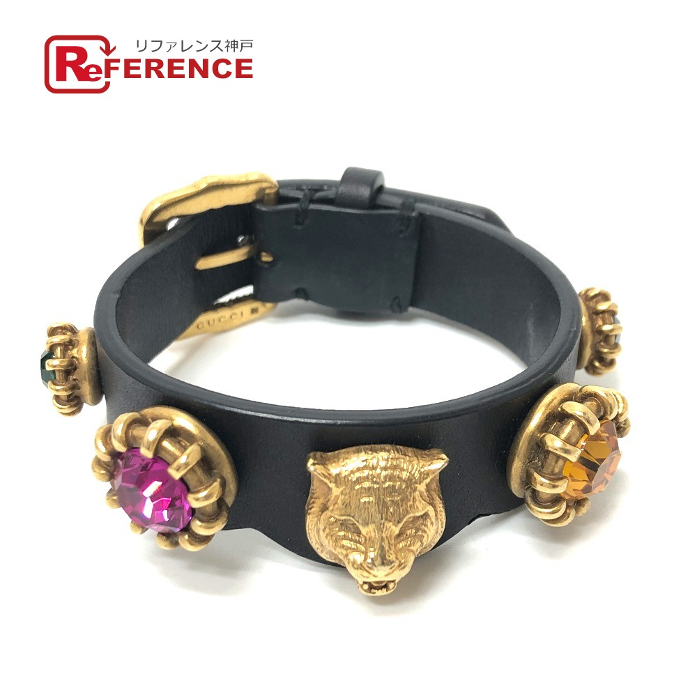GUCCI グッチ タイガーヘッド アクセサリー ブレスレット レザー メンズ ブラック 【中古】|ブランドショップ リファレンス