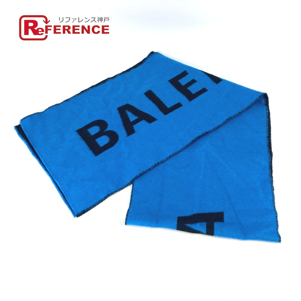 BALENCIAGA バレンシアガ  ロゴ バイカラー マフラー ウール  メンズ ブルー 【中古】