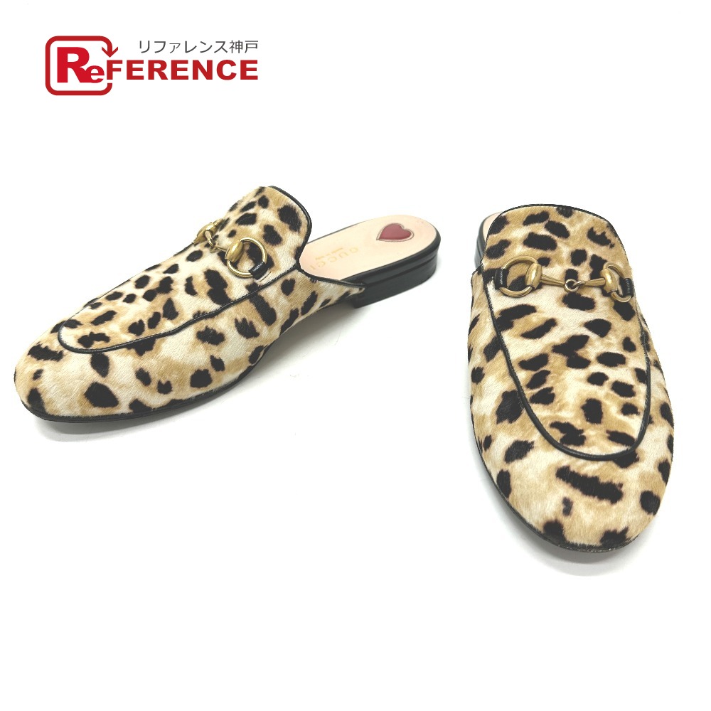GUCCI グッチ 476250 レオパード 豹柄 ヒョウ ホースビット 靴 シューズ サンダル ハラコ レディース ベージュ 【中古】