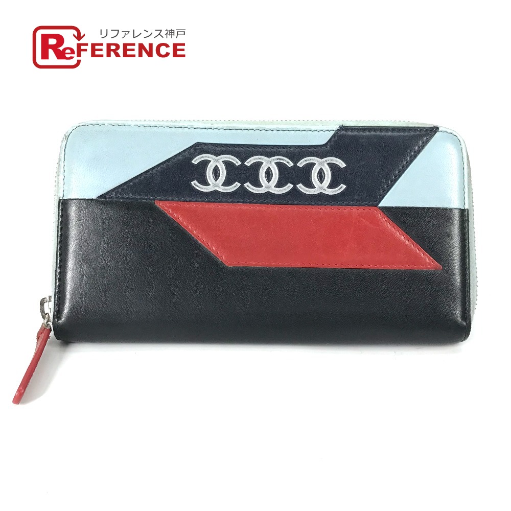 CHANEL シャネル  航空会社 トリプルココ ロングウォレット ラウンドジッパー 長紙入れ なめし革  レディース 黒いこと 【中古】