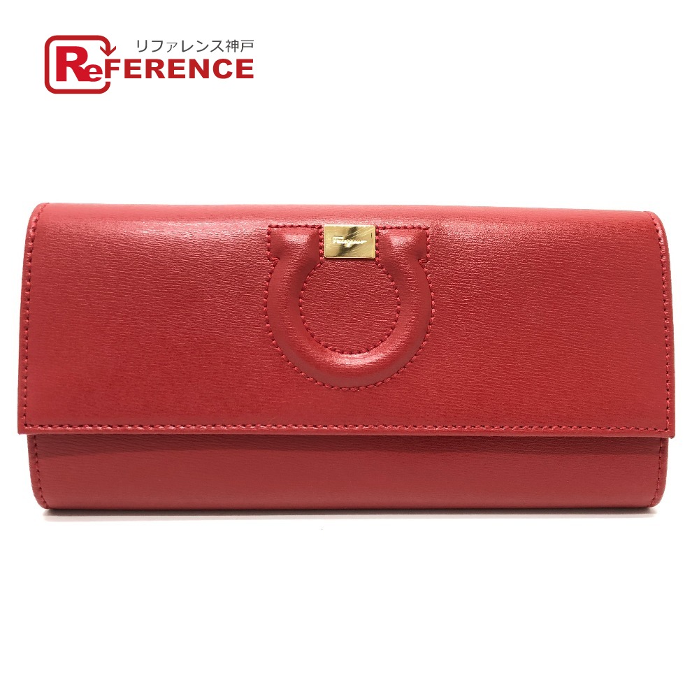 Salvatore Ferragamo サルヴァトーレフェラガモ ガンチーニ 二つ折り財布 財布 長財布 レザー レディース レッド 【中古】