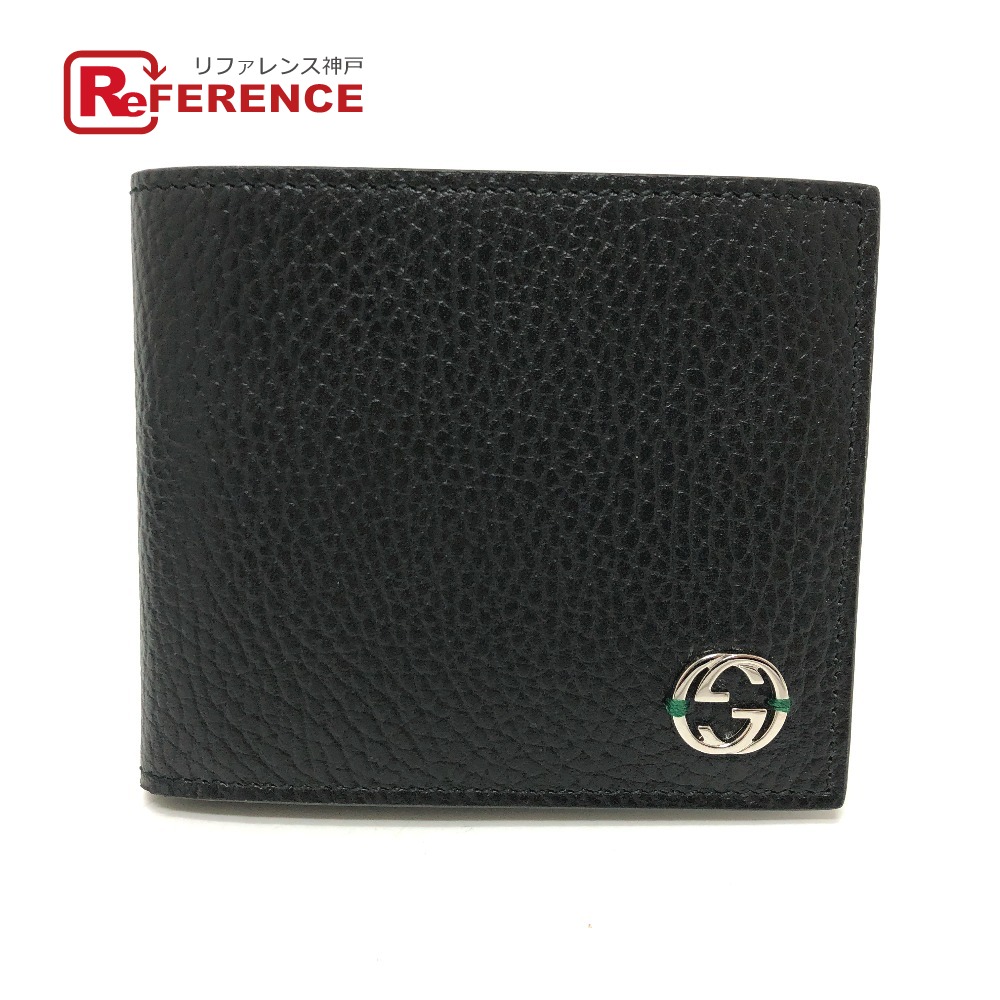 GUCCI グッチ 610466 GG ロゴ インターロッキングG コンパクトウォレット 2つ折り財布 レザー メンズ ブラック 新品同様 【中古】 29,315円