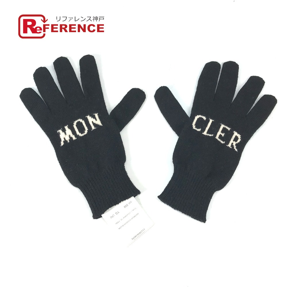 【美品】MONCLERモンクレールMサイズ 手袋 黒 10万 本物新品 モンクレールMONCLERロゴ入りシアリング ゴート