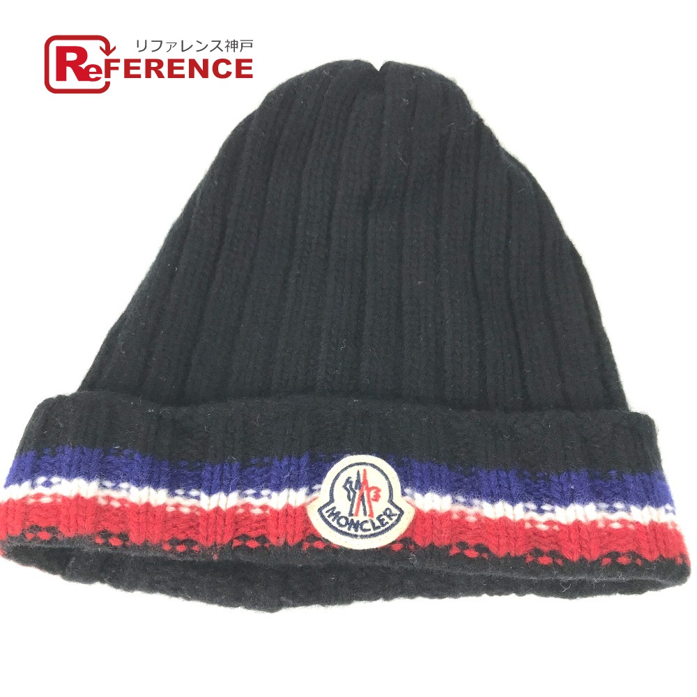 MONCLER モンクレール ロゴ ビーニー 帽子 ニット帽 ニットキャップ ニット帽 ウール レディース ブラック 【中古】｜ブランドショップ　リファレンス