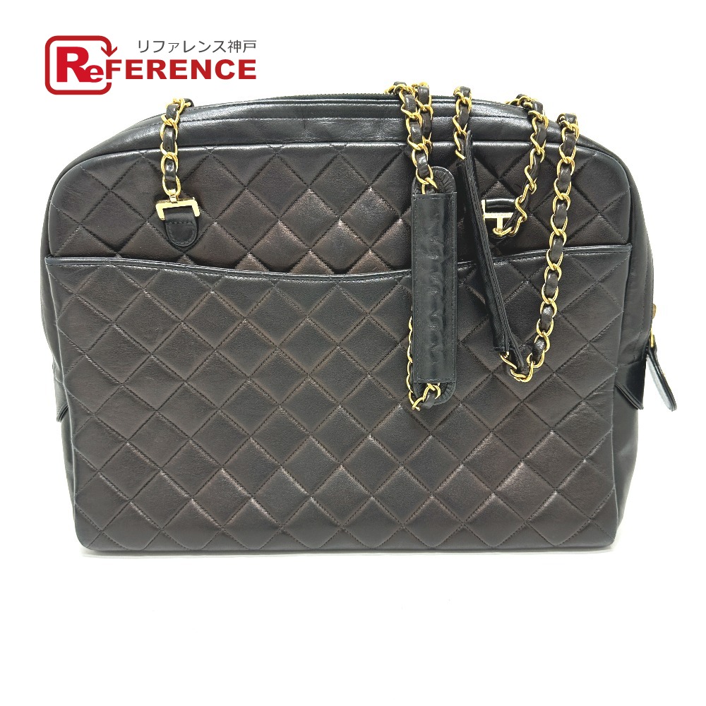 CHANEL シャネル ヴィンテージ マトラッセ キルティング CC ココマーク チェーンバッグ カバン ショルダーバッグ ラムスキン レディース ブラック 【中古】
