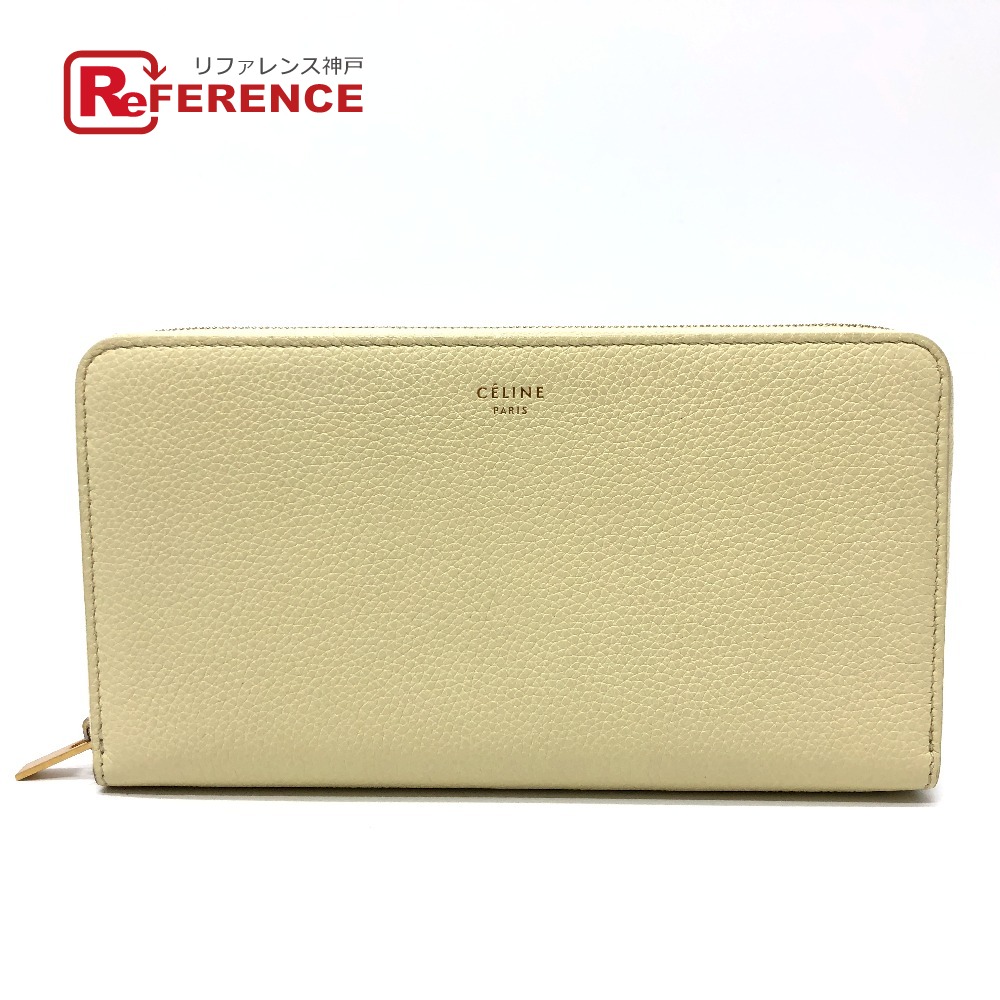 CELINE セリーヌ  ロングウォレット ラウンドジッパー 長紙入れ なめし革  レディース ベージュ系 【中古】